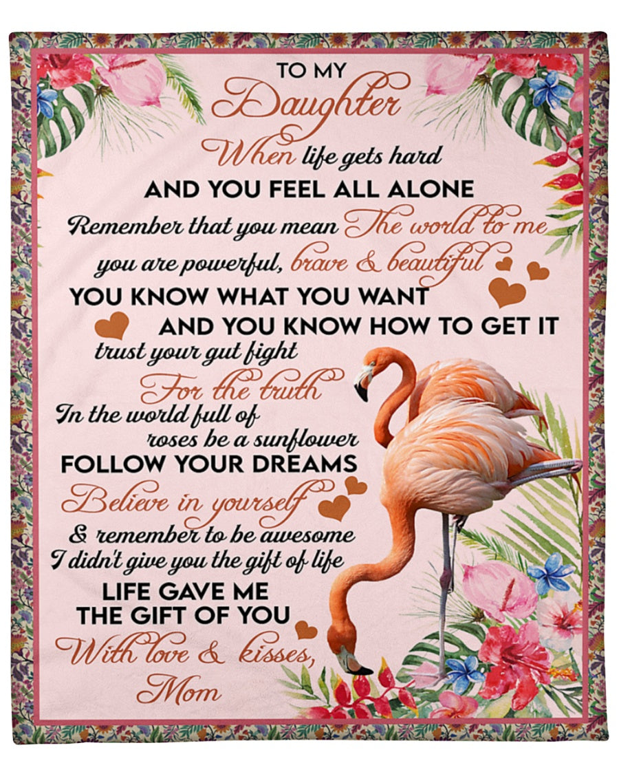 To My Daughter Flamingo You Are Powerful Brave And Beautiful Fleece Blanket Gift For Family, Birthday, Daughter, Mother To Daughter Gift Home Decor Bedding Couch Sofa Soft And Comfy