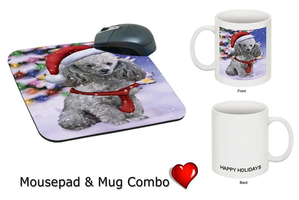 Winterland Wonderland Poodles Puppy Dog In Christmas Holiday Scenic Background Mug & Mousepad Combo Gift Set