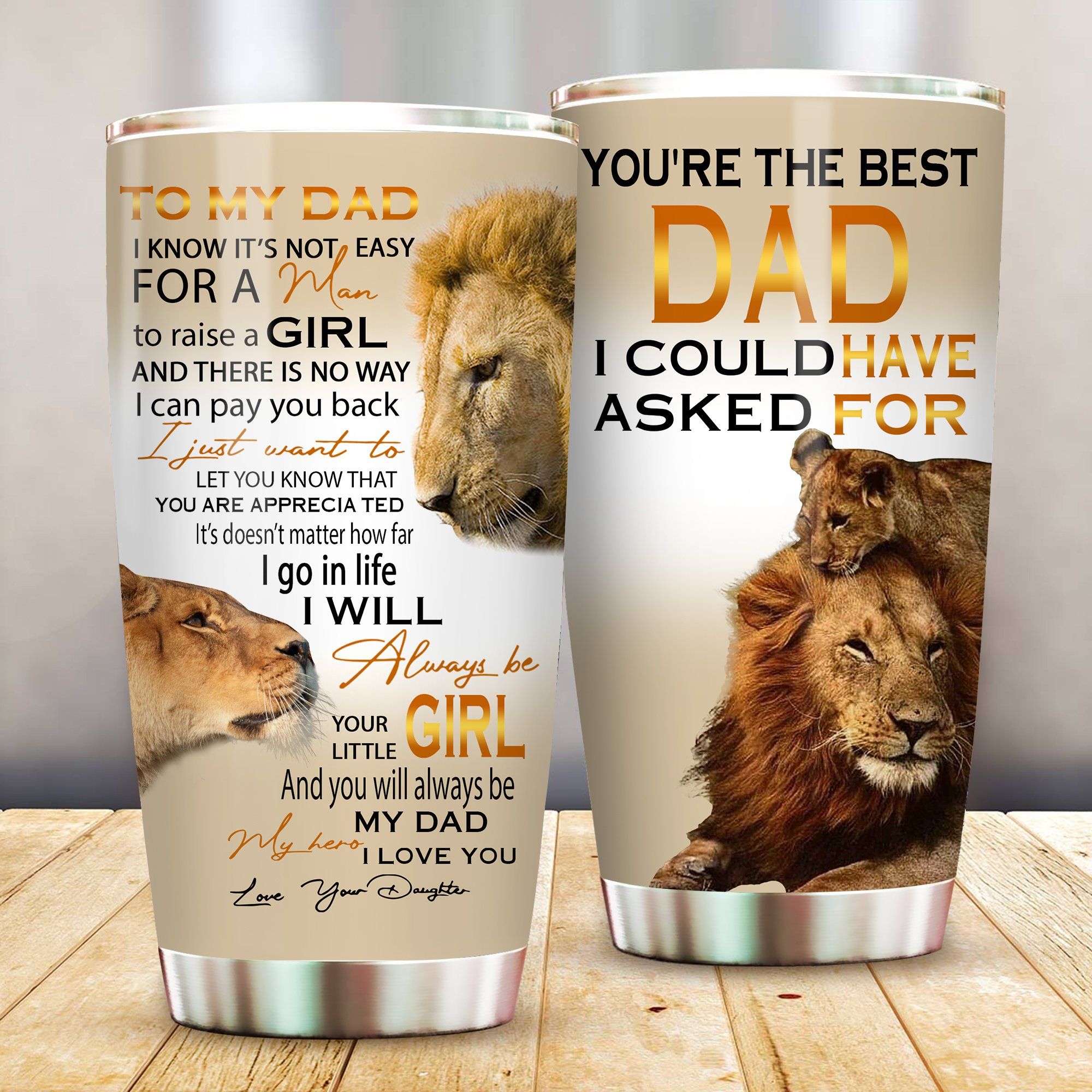 3d Lion To My Dad From Daughter Stainless Steel Tumbler