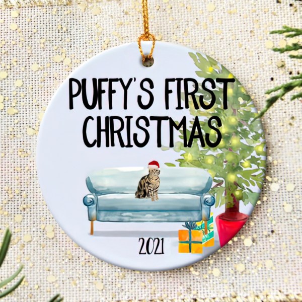 Personalized Tabby Kitten’S First Christmas Ornament, American Shorthair Brown Tabby Cat Ornament