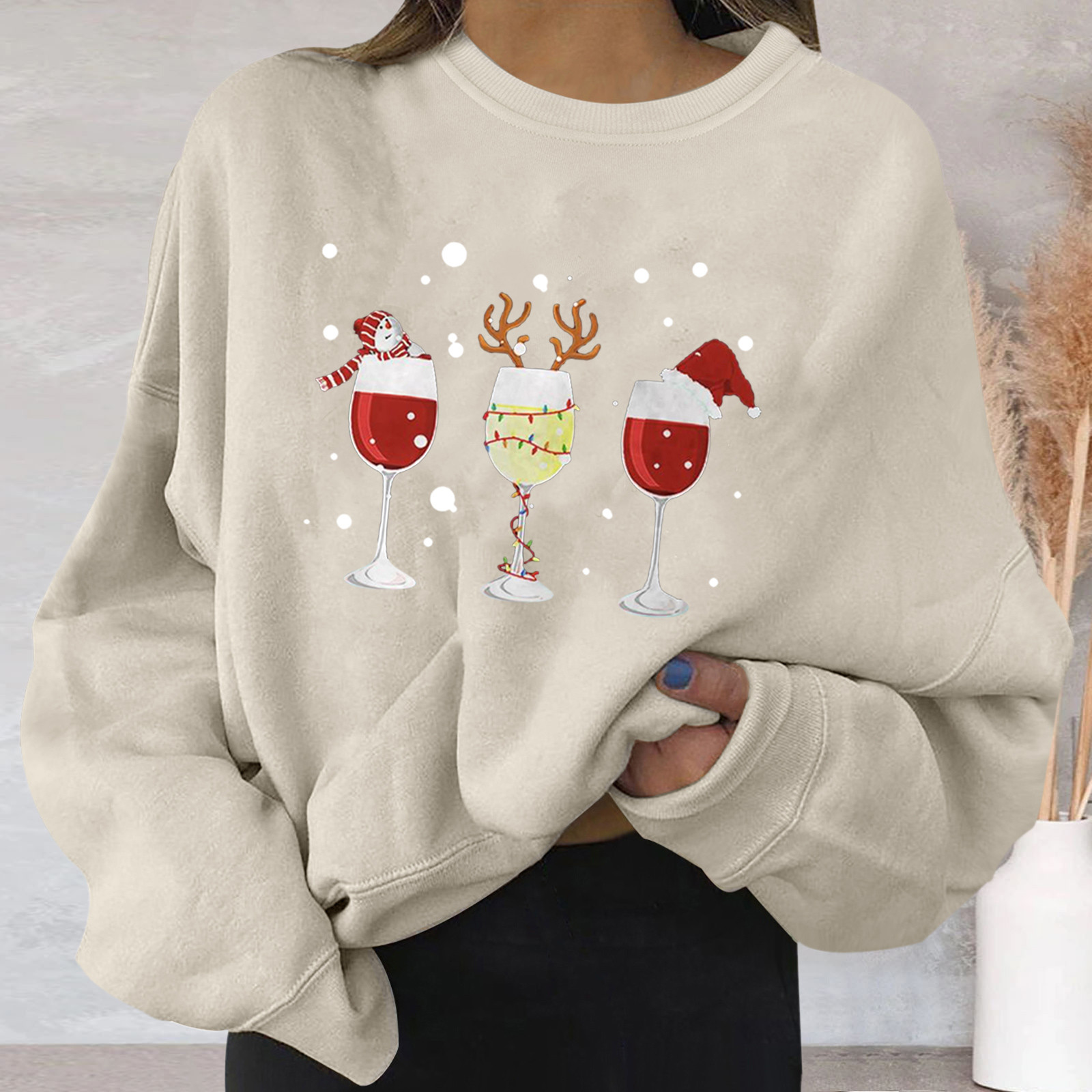 Women Christmas Graphic Sweatshirt Casual Round Neck Pullover Loose Shirt Zip Sweatshirt Women Athletic Cute Fall Sweaters Women alx