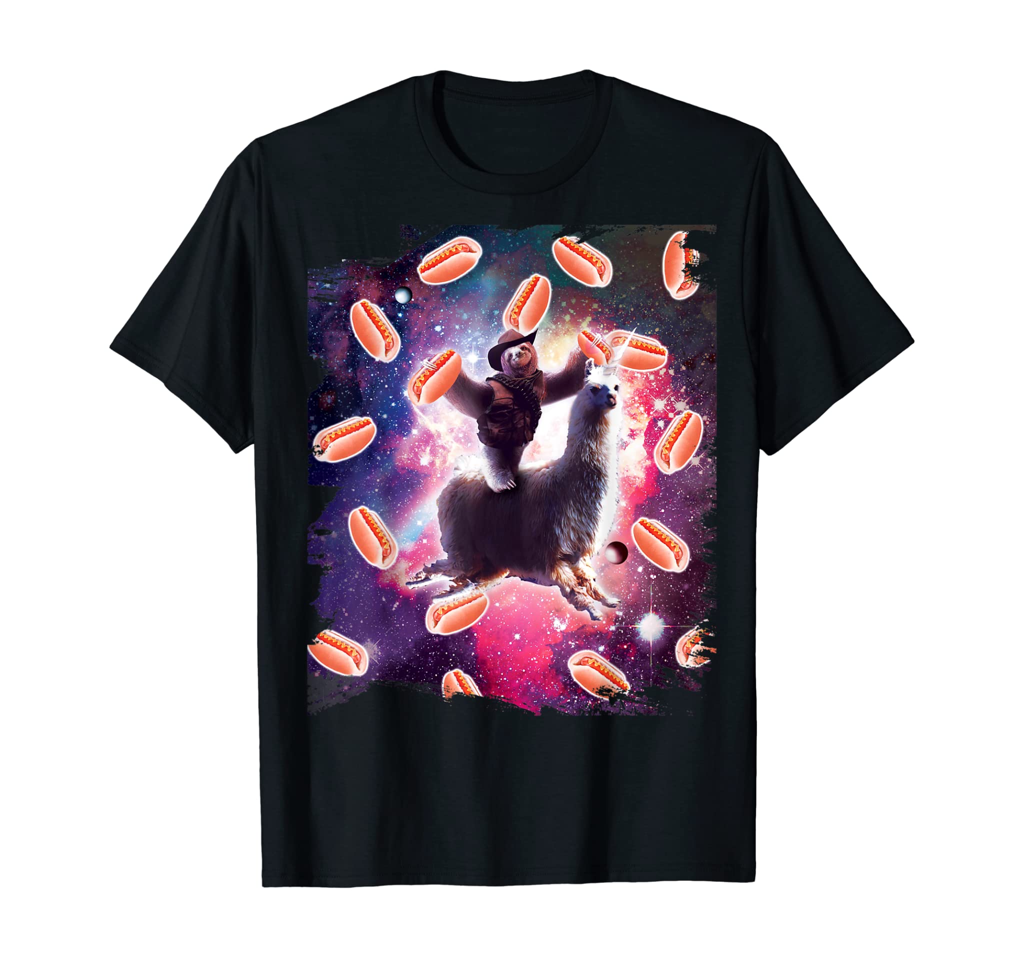 Cowboy Space Sloth On Llama Unicorn – Hot-Dog T-Shirt