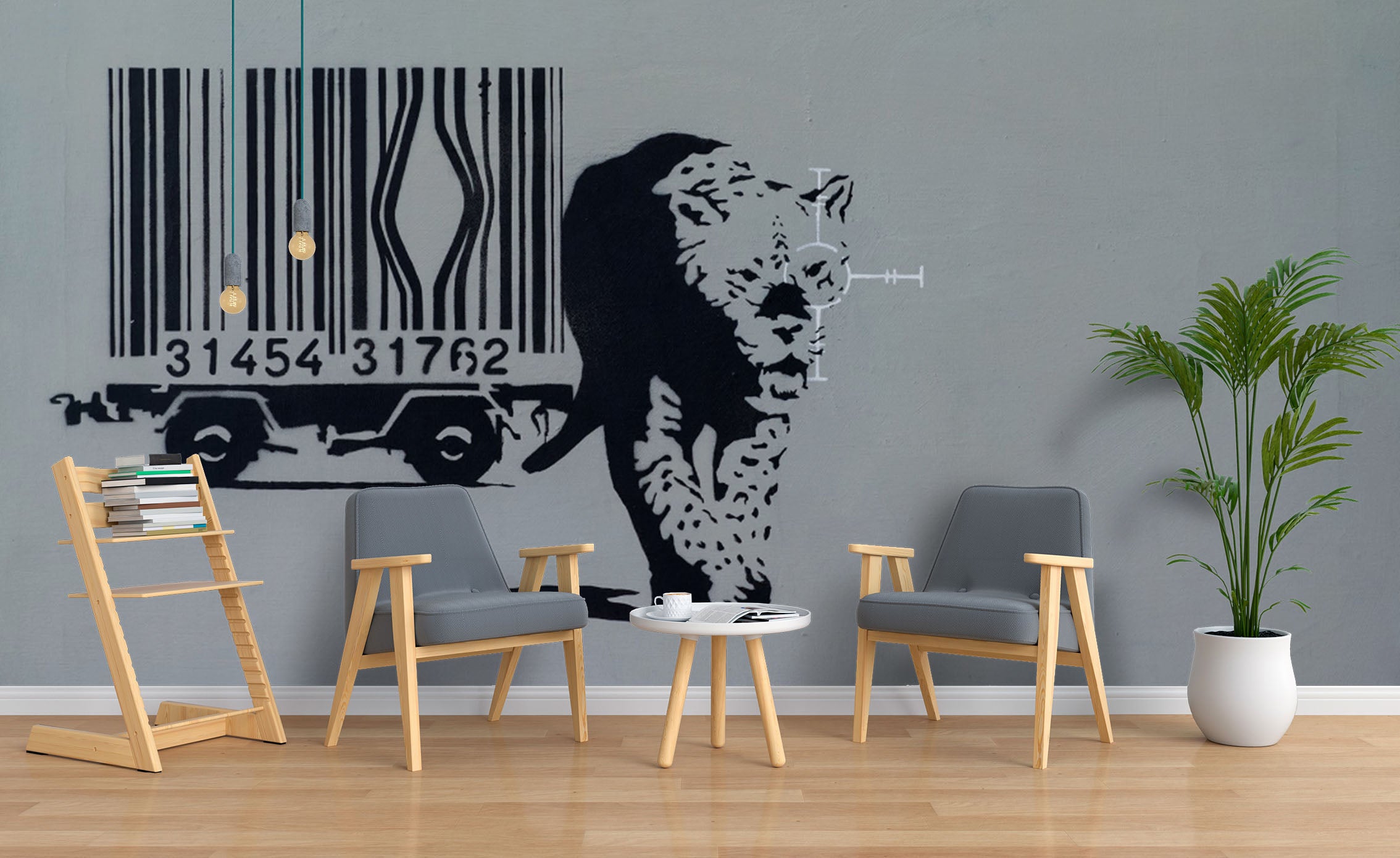 3D Banksy Barcode Leopard Black White Wall Mural Wallpaper Zy D6