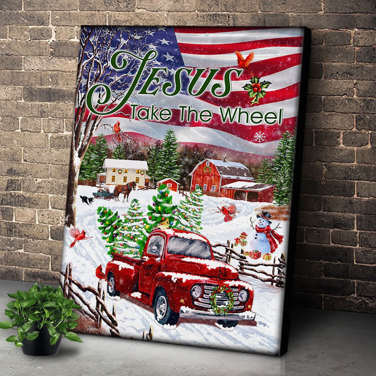 Personalized Jesus Take The Wheel Christmas Truck Wall Art For Christmas Gift – Canvas Prints Poster Wall Art