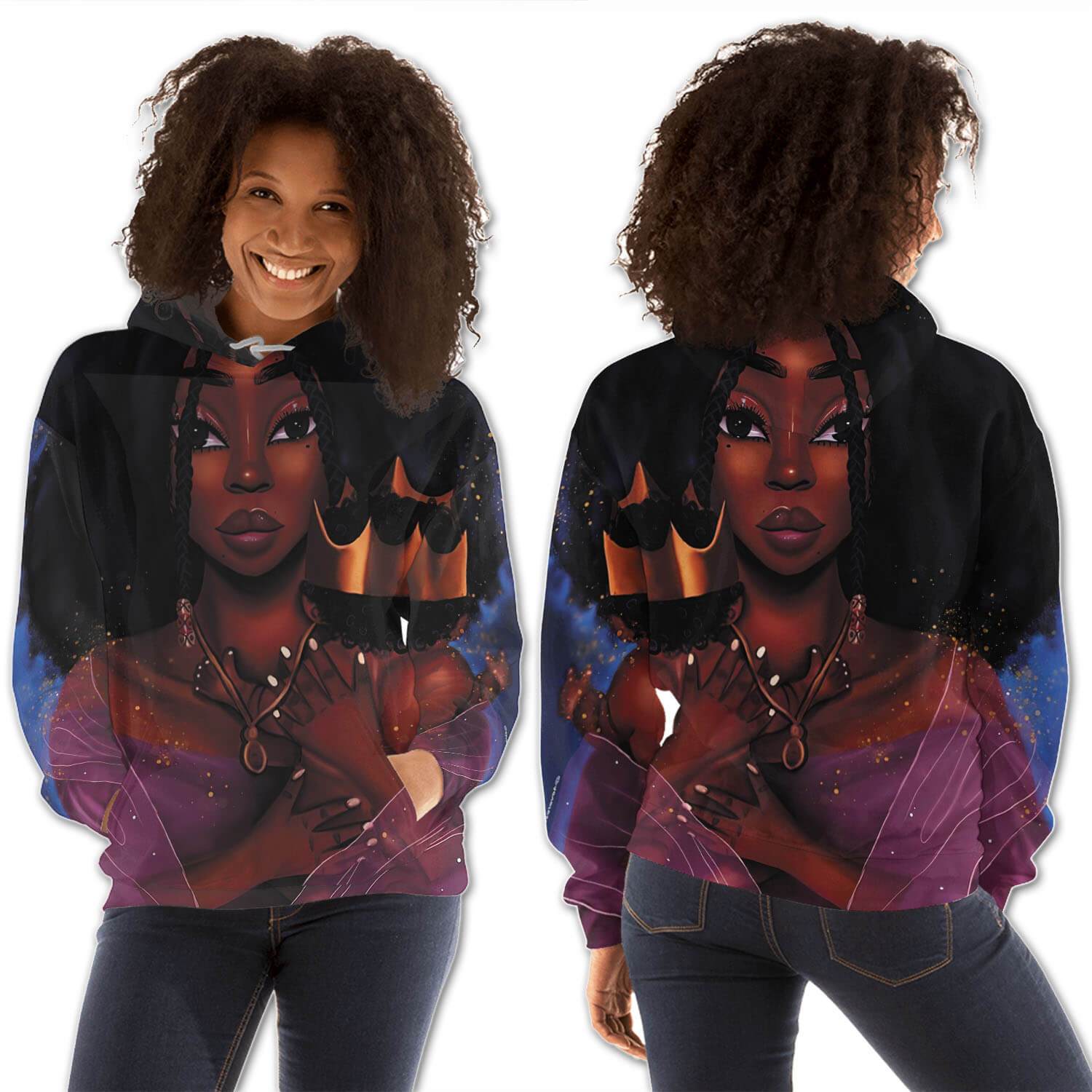 African American Hoodies Beautiful Afro Girl All Over Print Womens Hooded Sweatshirt African Clothing Styles BPS03574