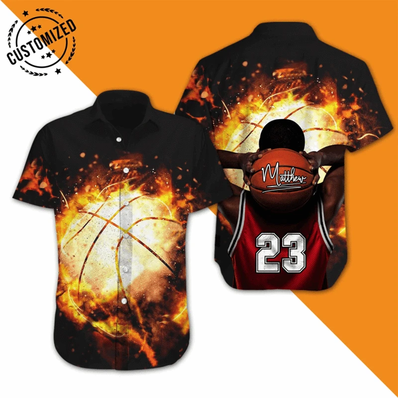 Custom Basketball Fire Tee Personalize Hawaii Shirts Ha98933