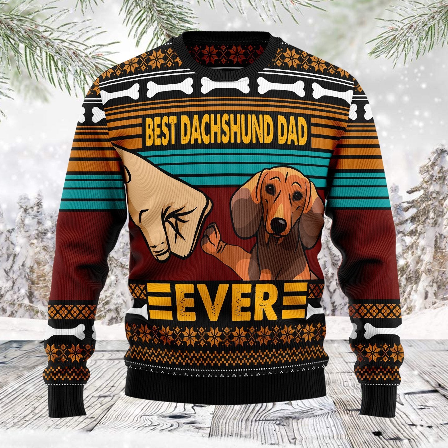 Dachshund Best Dog Dad Ugly Christmas Sweater | For Men & Women | Adult | Us6042