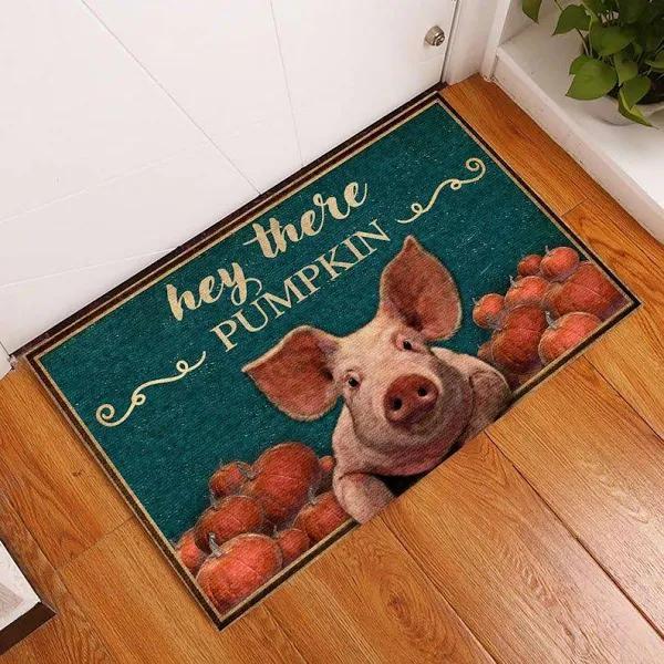 Hey There Pumpkin – Funny Pig Doormat, Pig Lover Gift, Pig Welcome Mat,Farmer Gift, Farmhouse Rug Decor, Cute Outdoor Mat