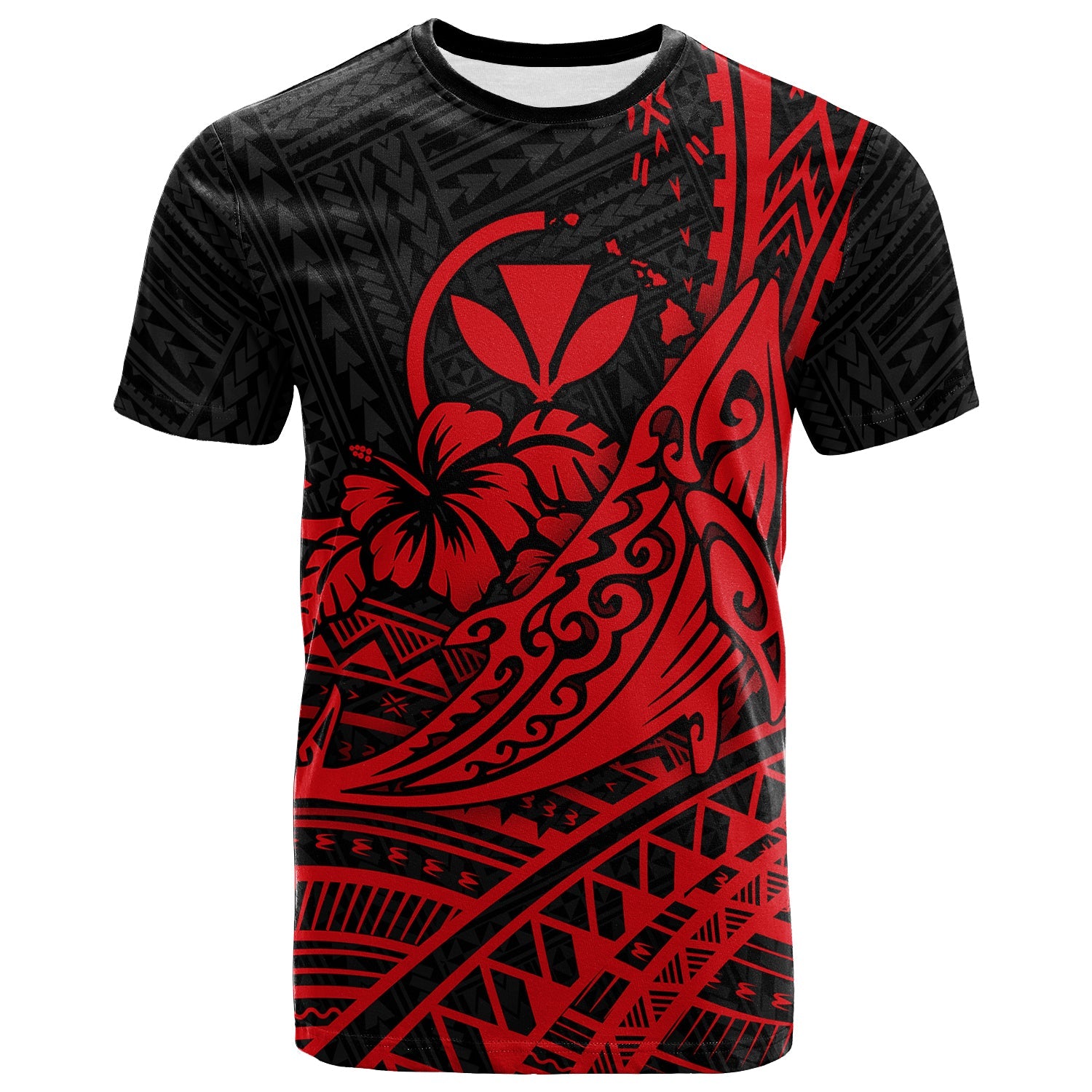 Hawaii Humpback Whale With Hibiscus Tribal Red T-Shirt – Lt12