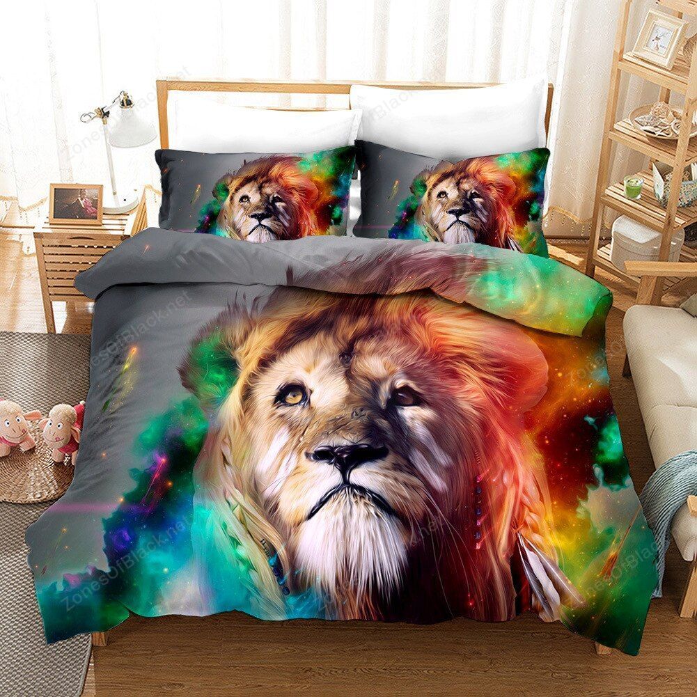 3D Art Water Painting Lion Pattern Bedding Set Double Full Queen Extra Large Pillowcase Quilt Cover