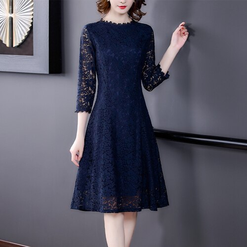 Spring Autumn Office Lady Lace Midi Dresses 2022 Casual Vintage Long Sleeve Dress Elegant Women Bodycon Party Evening Vestidos alx