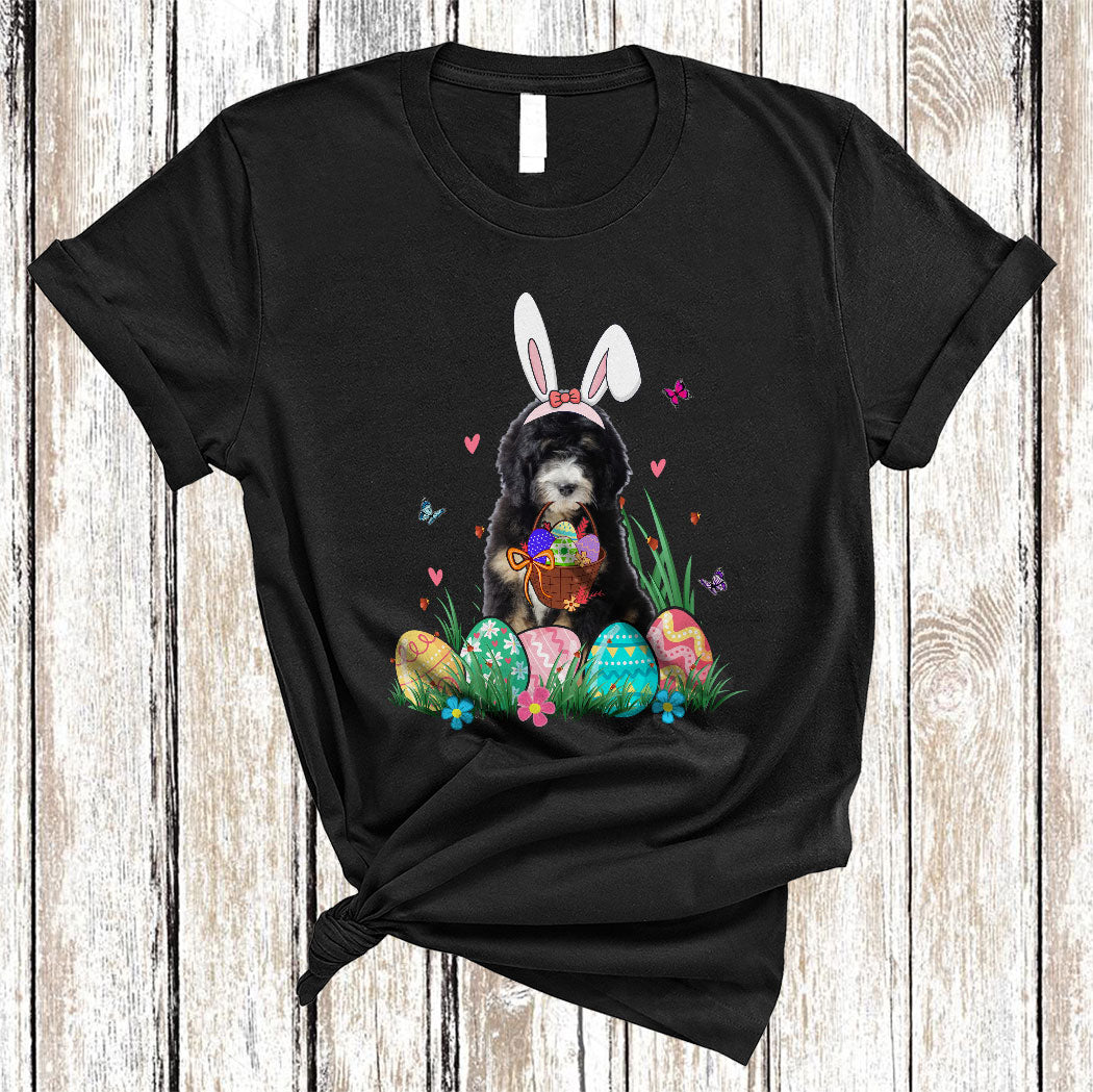 Bunny Bernedoodle  With Easter Egg Basket Funny Easter Day Flower Egg Hunt Dog Lover Gifts T-Shirt