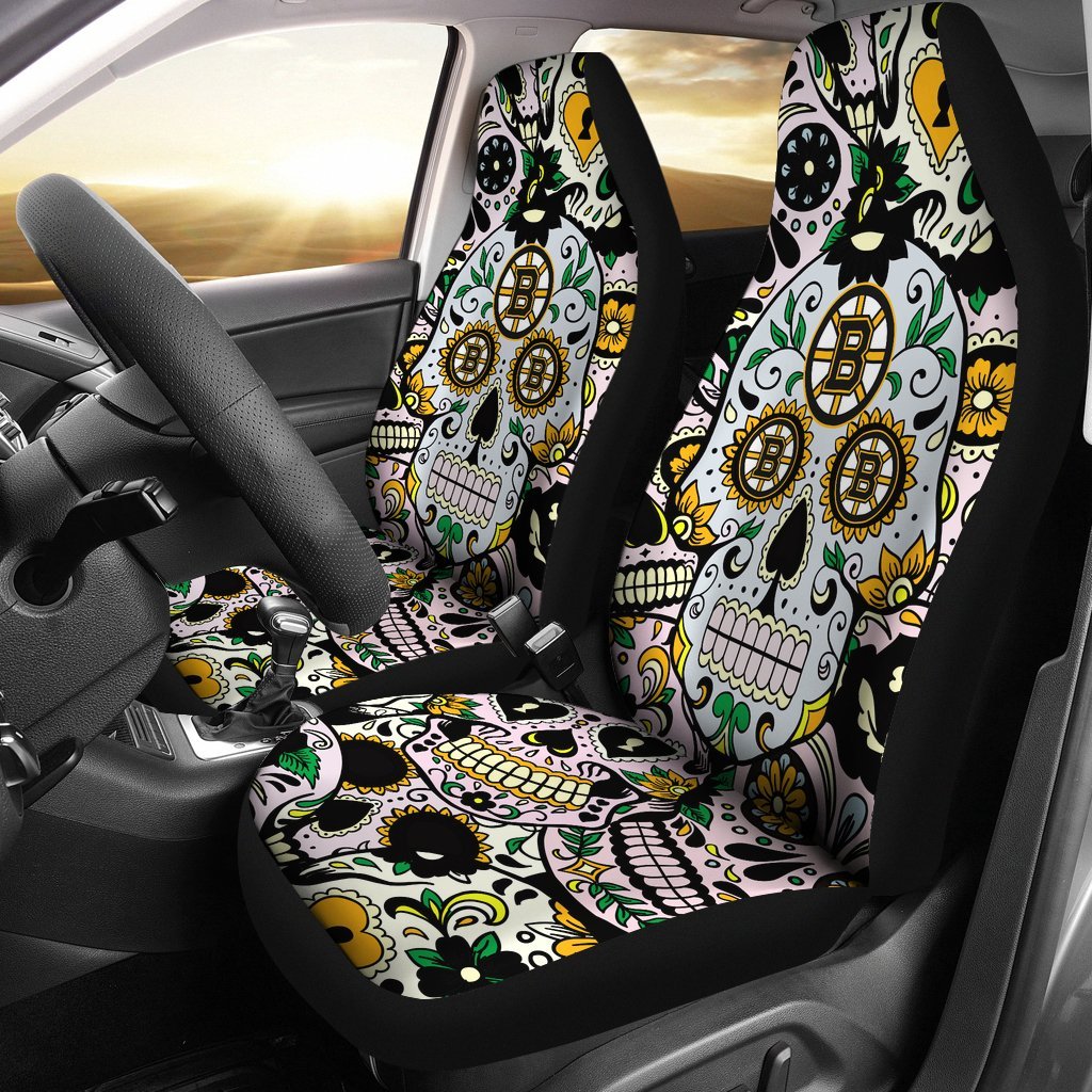 Colorful Skull Boston Bruins Car Seat Covers