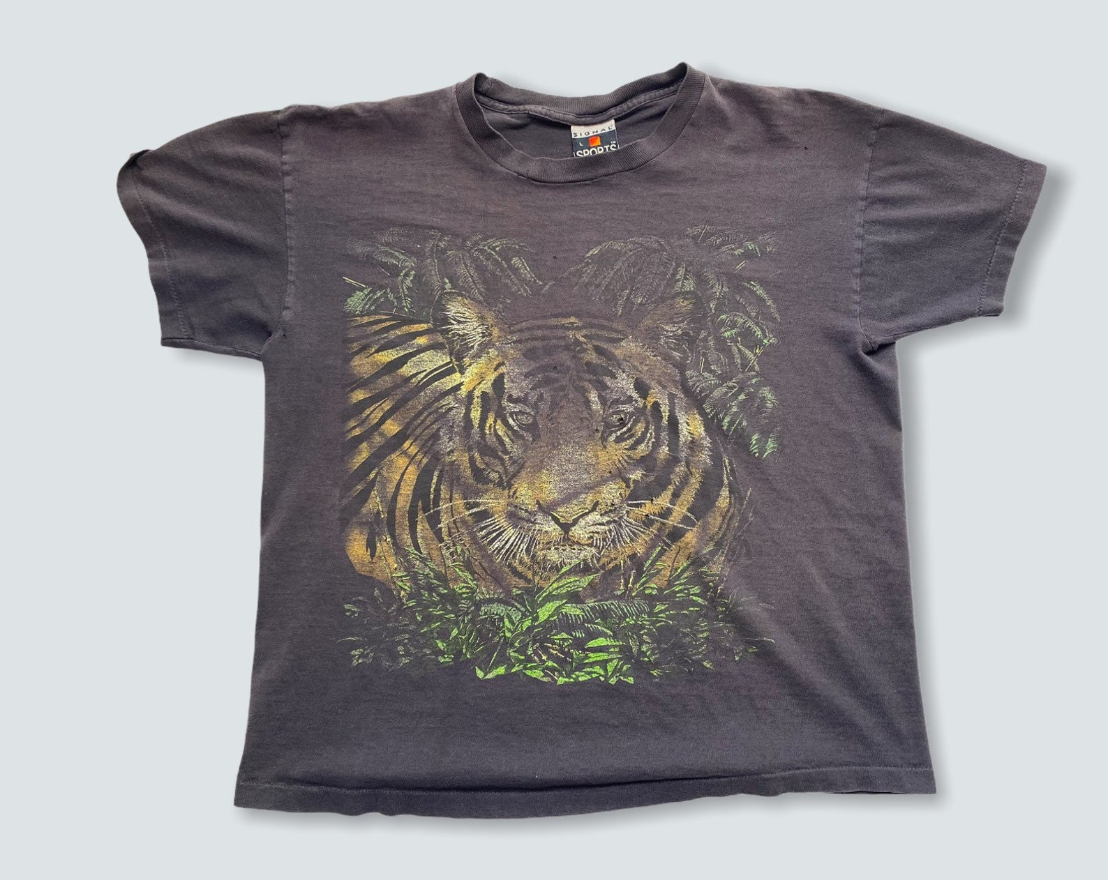 Vintage Tshirt Thrashed Shirt T Shirt 1990S Tiger Sun Faded Distressed