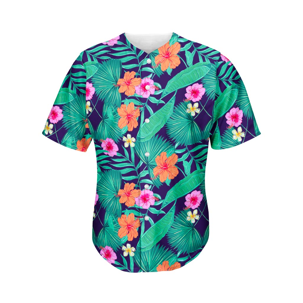 Teal Hawaii Leaf Flower Pattern Print Baseball Jersey Ha58219