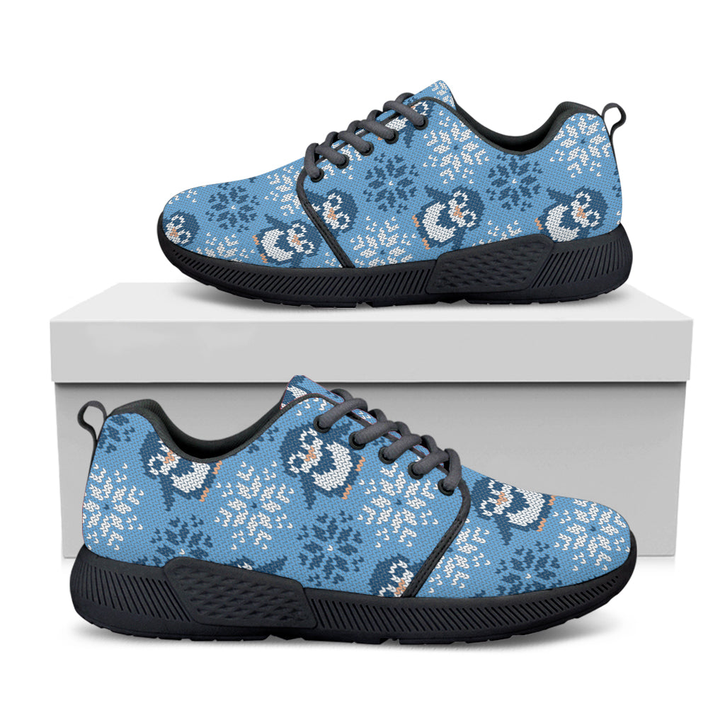 Snowy Penguin Knitted Pattern Print Black Athletic Shoes