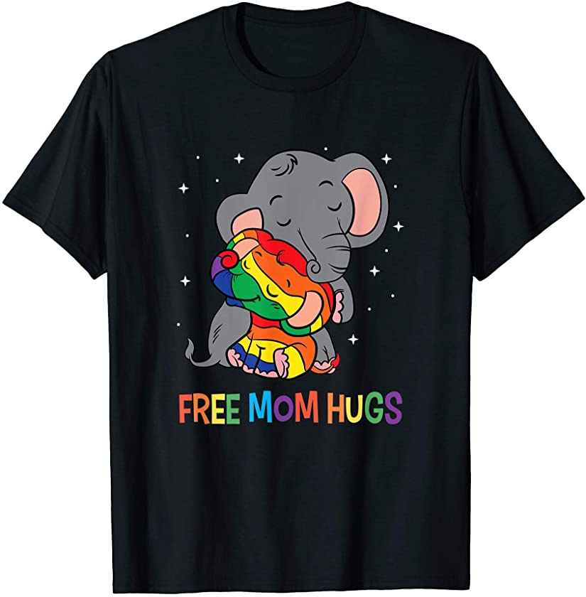 Free Mom Hugs LGBT Mother Elephant Rainbow Womens T-Shirt