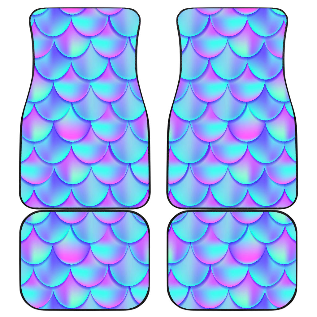 Teal Purple Mermaid Scales Pattern Print Front And Back Car Floor Mats, Front Car Mat