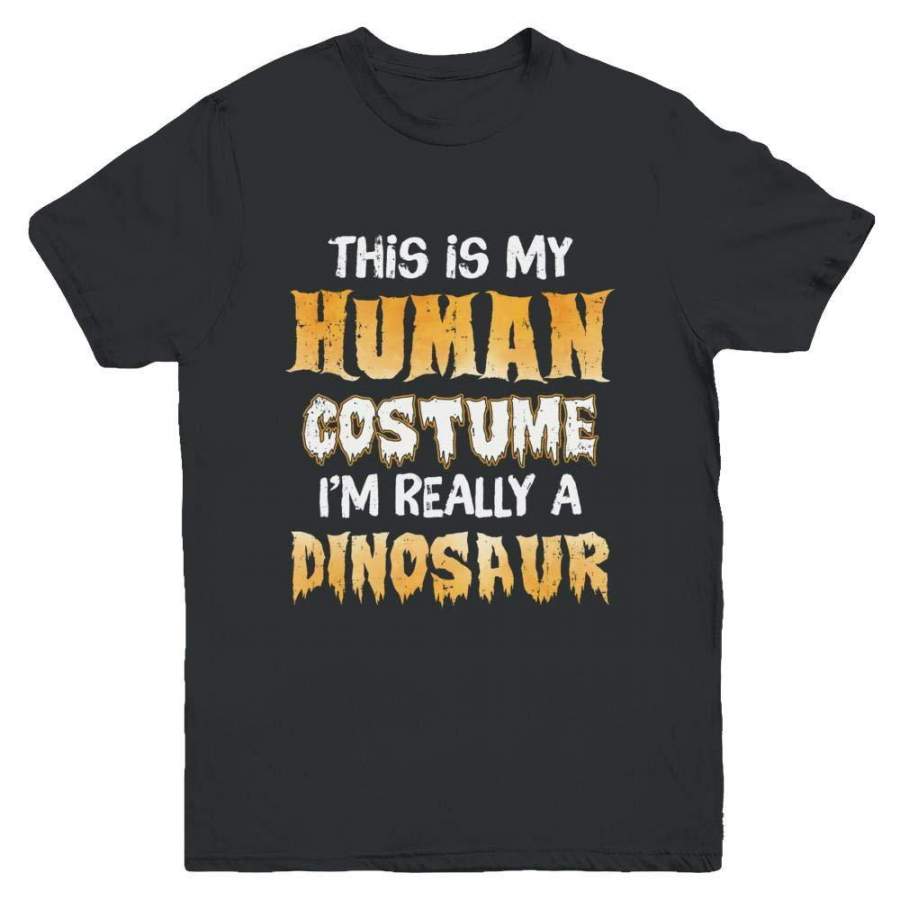 TeesPass This is My Human Costume Dinosaur T-Rex Halloween Youth Shirt Kid Short Sleeve Tee