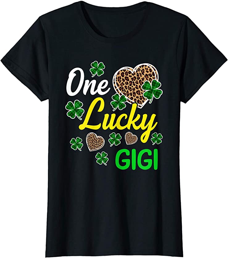 Womens One Lucky Gigi Lucky Shamrock St Patrick’s Day Leopard T-Shirt