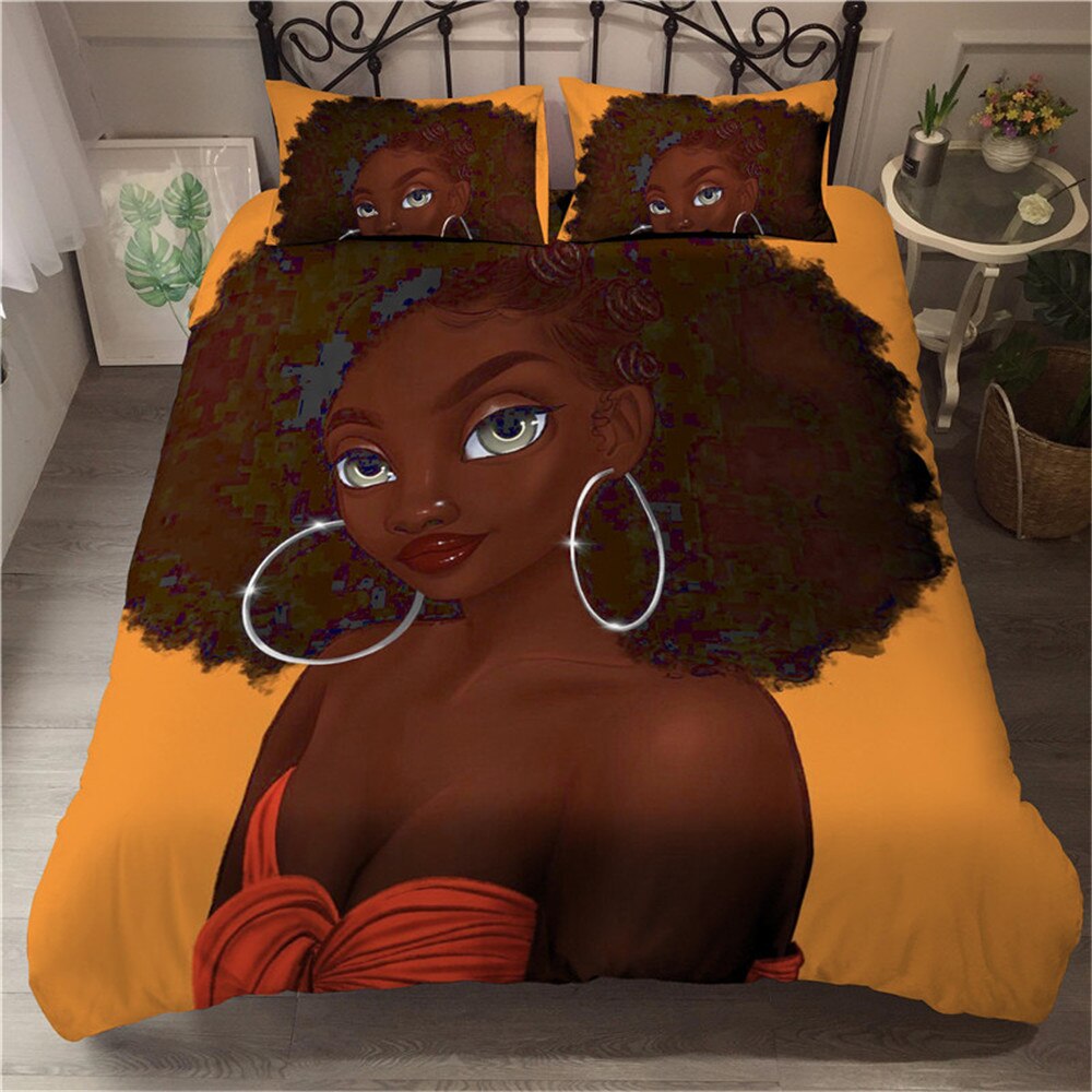 3D Bedding Set African Girl Microfiber Printed Duvet Cover Baby Single Twin Double Full Queen Uk Us King Size