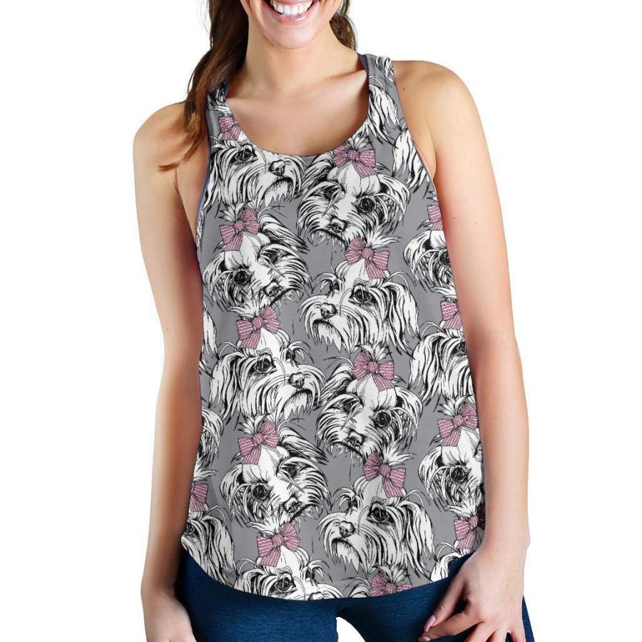 Maltese Puppy Dog Pattern Print Racerback Tank Tops