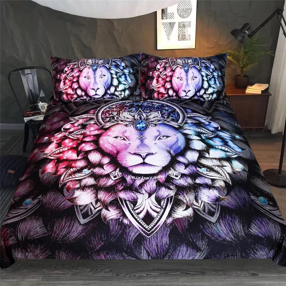 3D Lion Gem Theme Watercolor Painting Printed Bedding Set Bedroom Decor