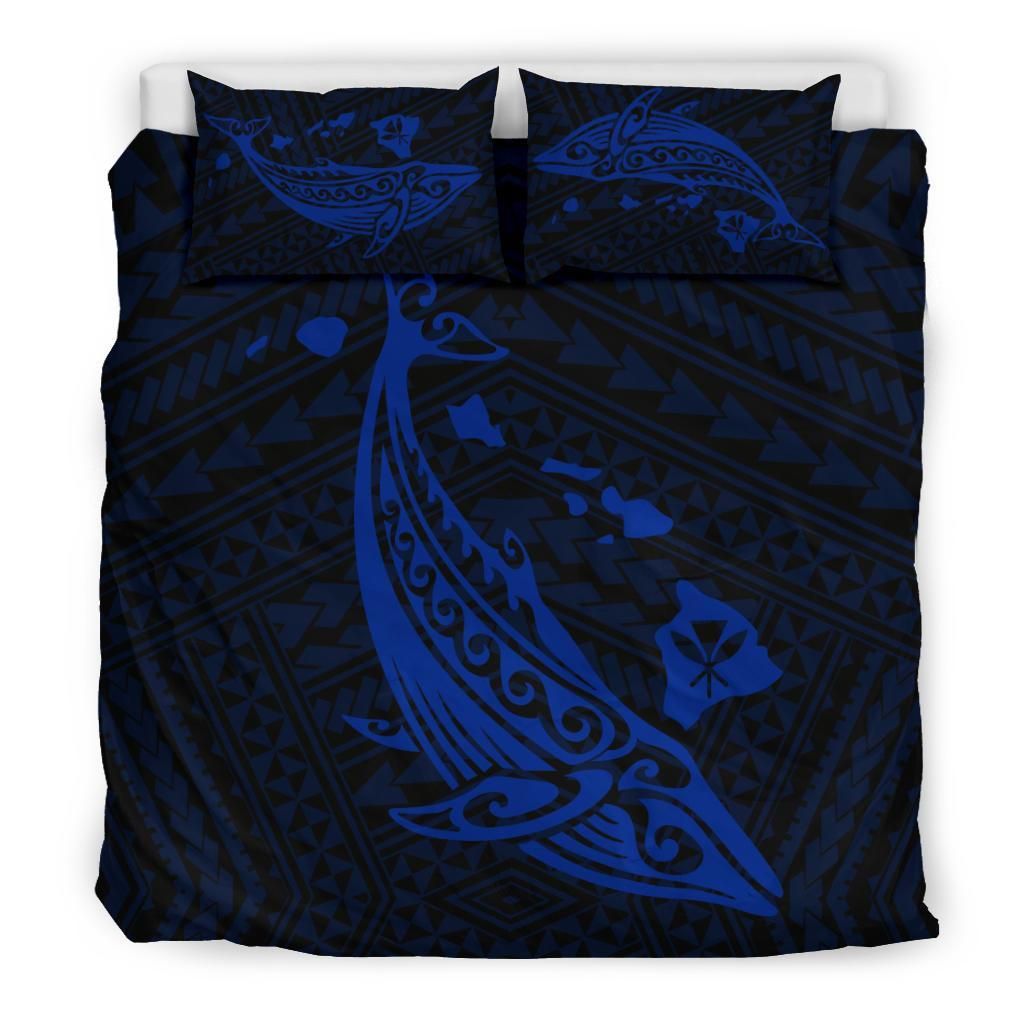 Alohawaii Bedding Set – Cover And Pillow Cases Hawaiian Map Whale Polynesian – Blue – Ah J9