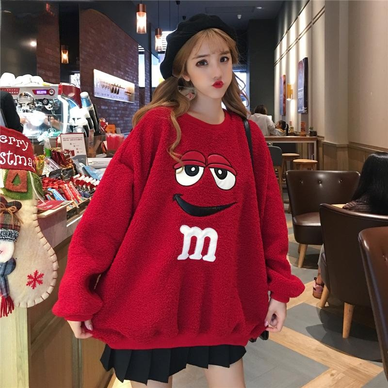 Womens Casual Hoodie Warm Fleece Fur Streetwear M Beans Coat Plush Loose Tops Female Casual Autumn Streetwear Pullover 2022 New alx