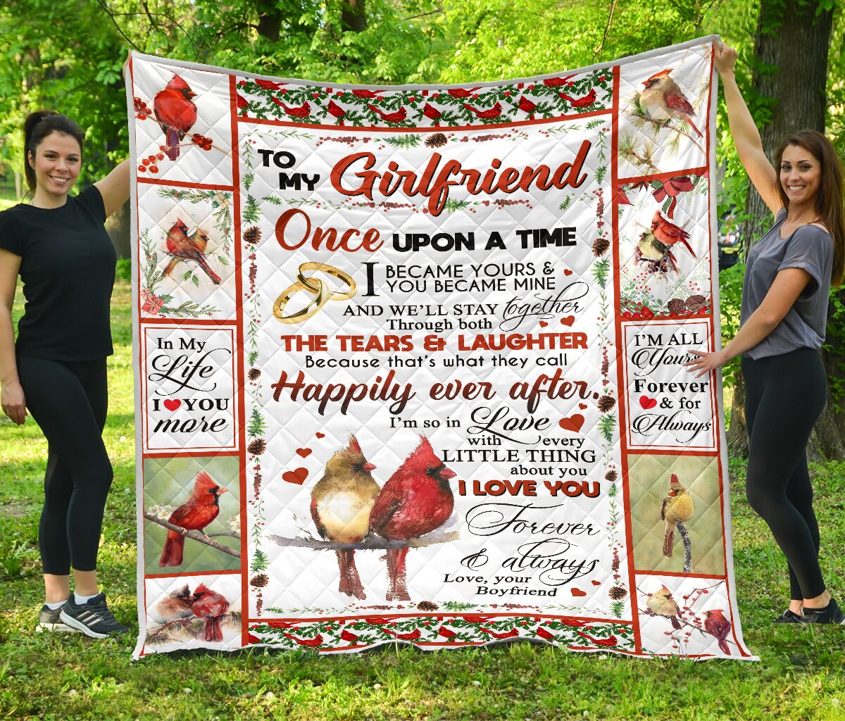 ViticStore™ Couples of birds with heart –  white&red cotton kingsize quilt for girlfriend