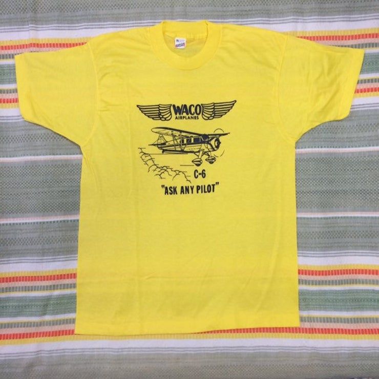 Deadstock 1980S Waco C 6 Vintage Aircraft Airplane Biplane Shirt