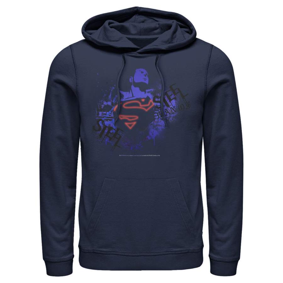 Superman Men’s Hero Graffiti Neon Print  Lightweight Hoodie