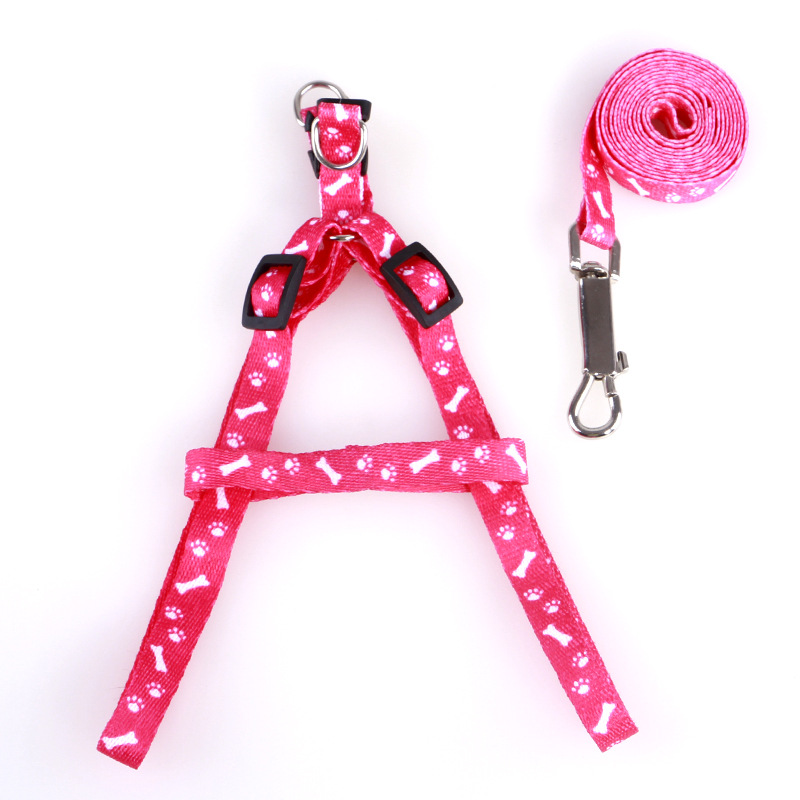 Adjustable Harness Set Small Dog Cat Lead Leash Printed Dog Collars Chest Back Straps Pet Traction Rope Puppy Walking Accessory alx