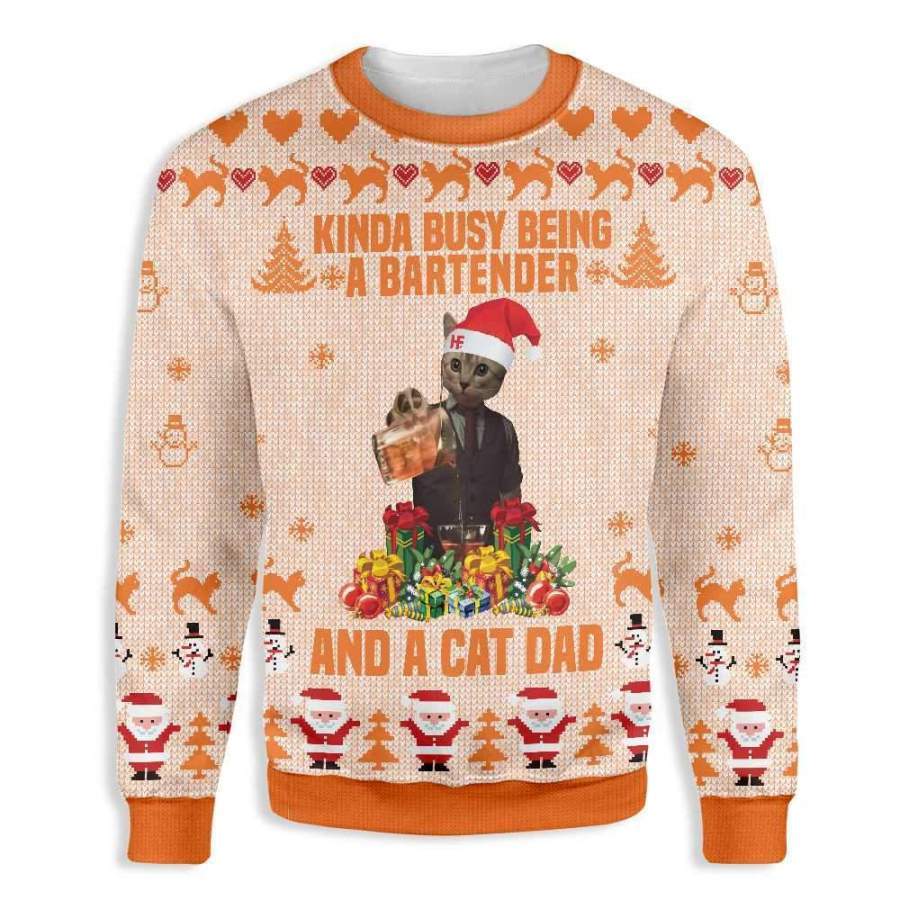 Cat Kinda Busy Being A Bartender Ugly Christmas Sweater | For Men & Women | Adult | Us5113