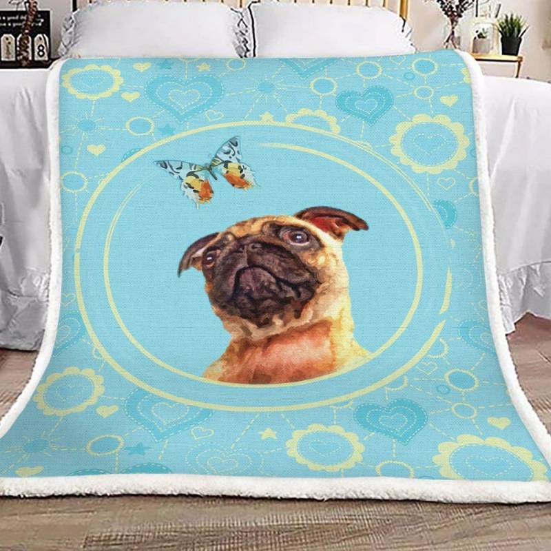 Cute Pug Puppy And Butterfly NN2512051TT Sherpa Fleece Blanket