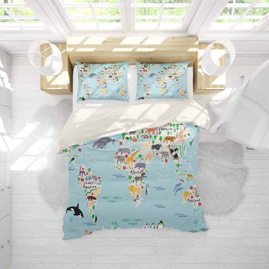 3D Animals World Map Quilt Cover Set Bedding Set Pillowcases 12