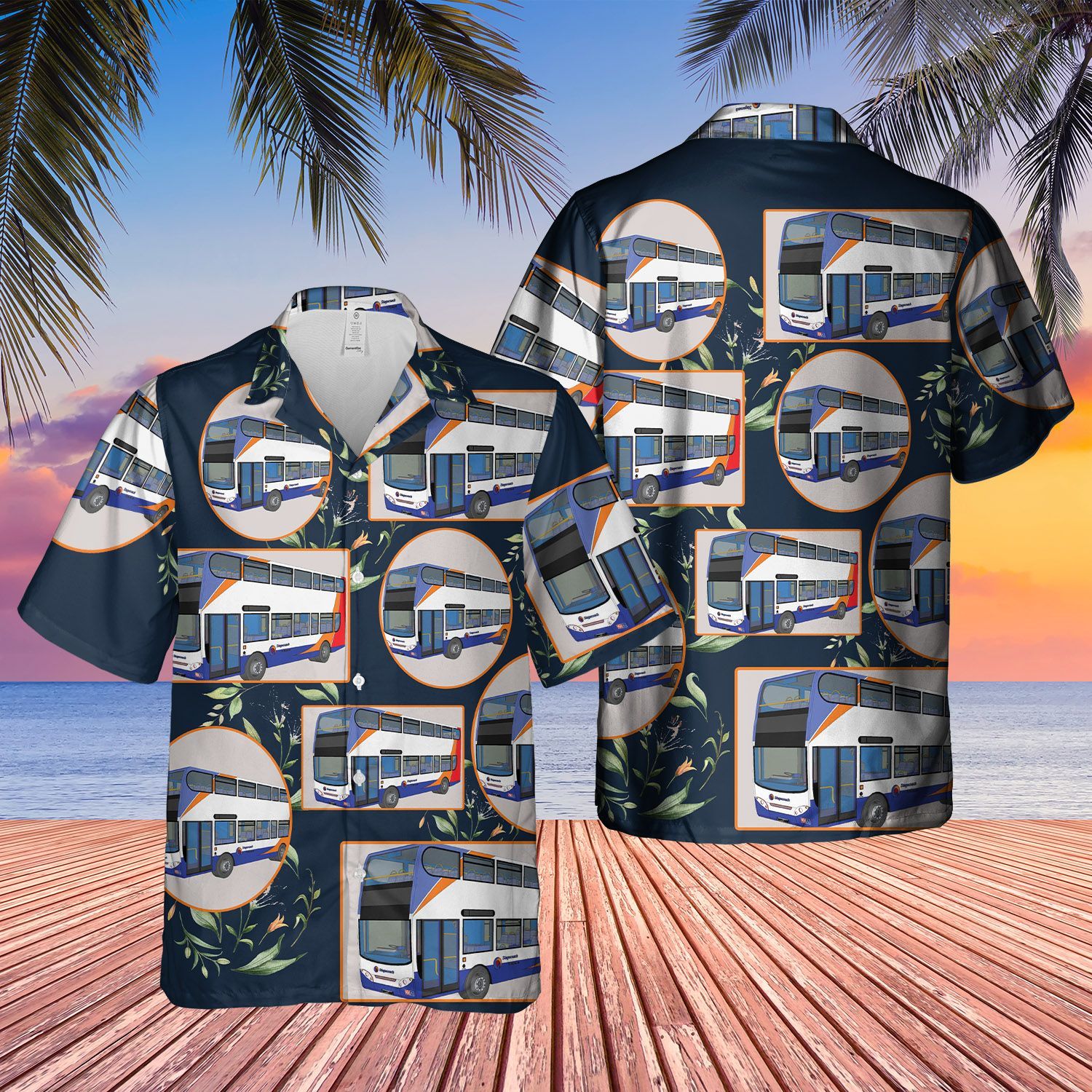 Doubledecker Bus Blue Unique Design Unisex Hawaii Shirt For Men And Women Ha93890