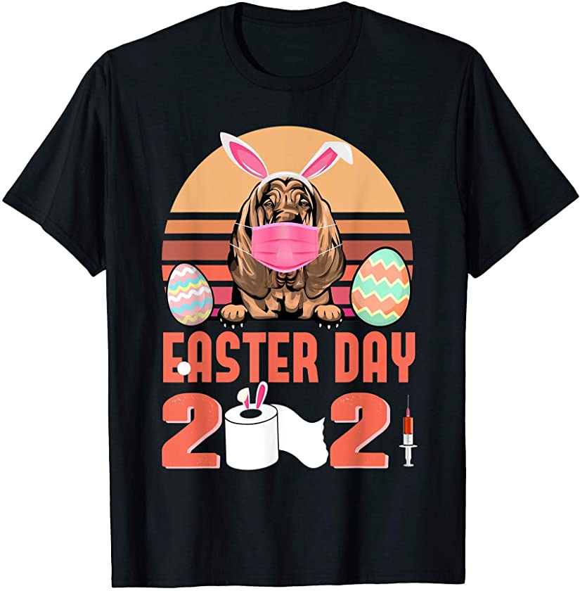 Bloodhound Dog Face Mask Bunny Egg Easter Day 2021 T-Shirt