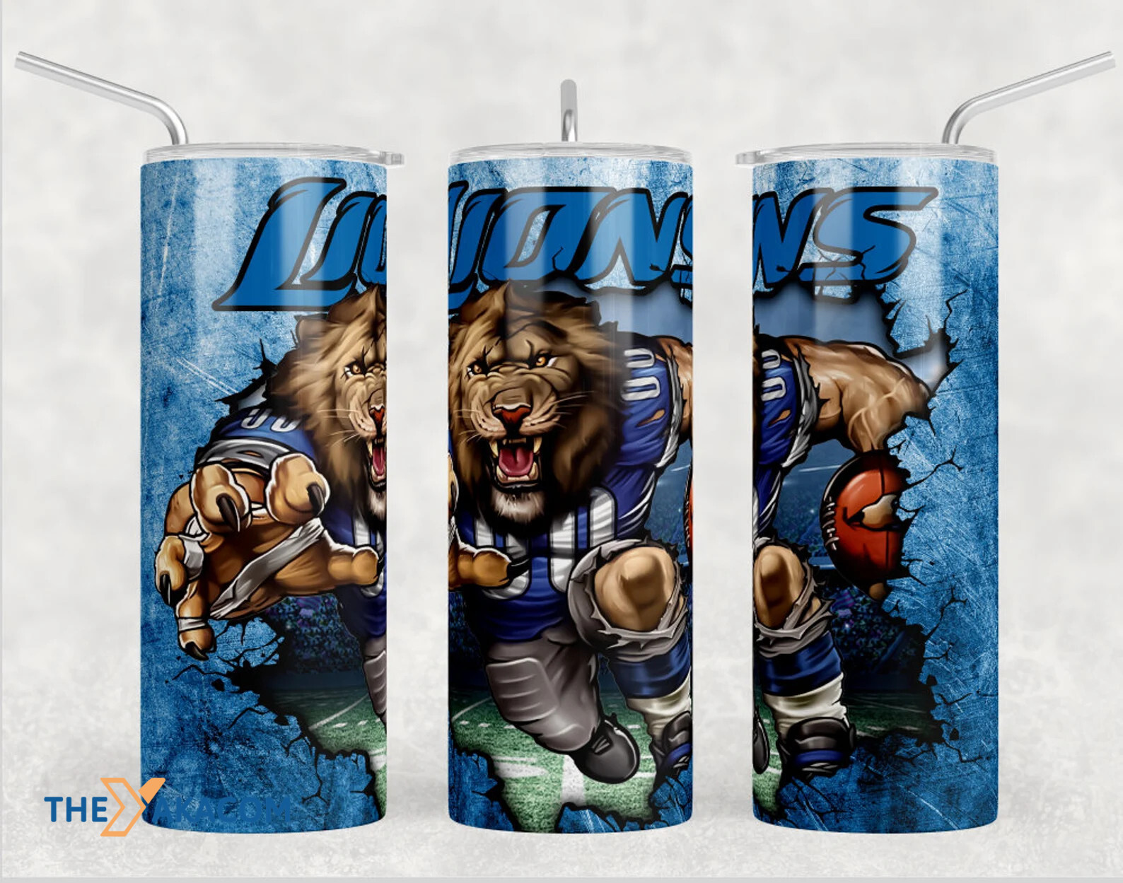 Strong Player Competing Blue Scratch Background Detroit Lions Tumbler