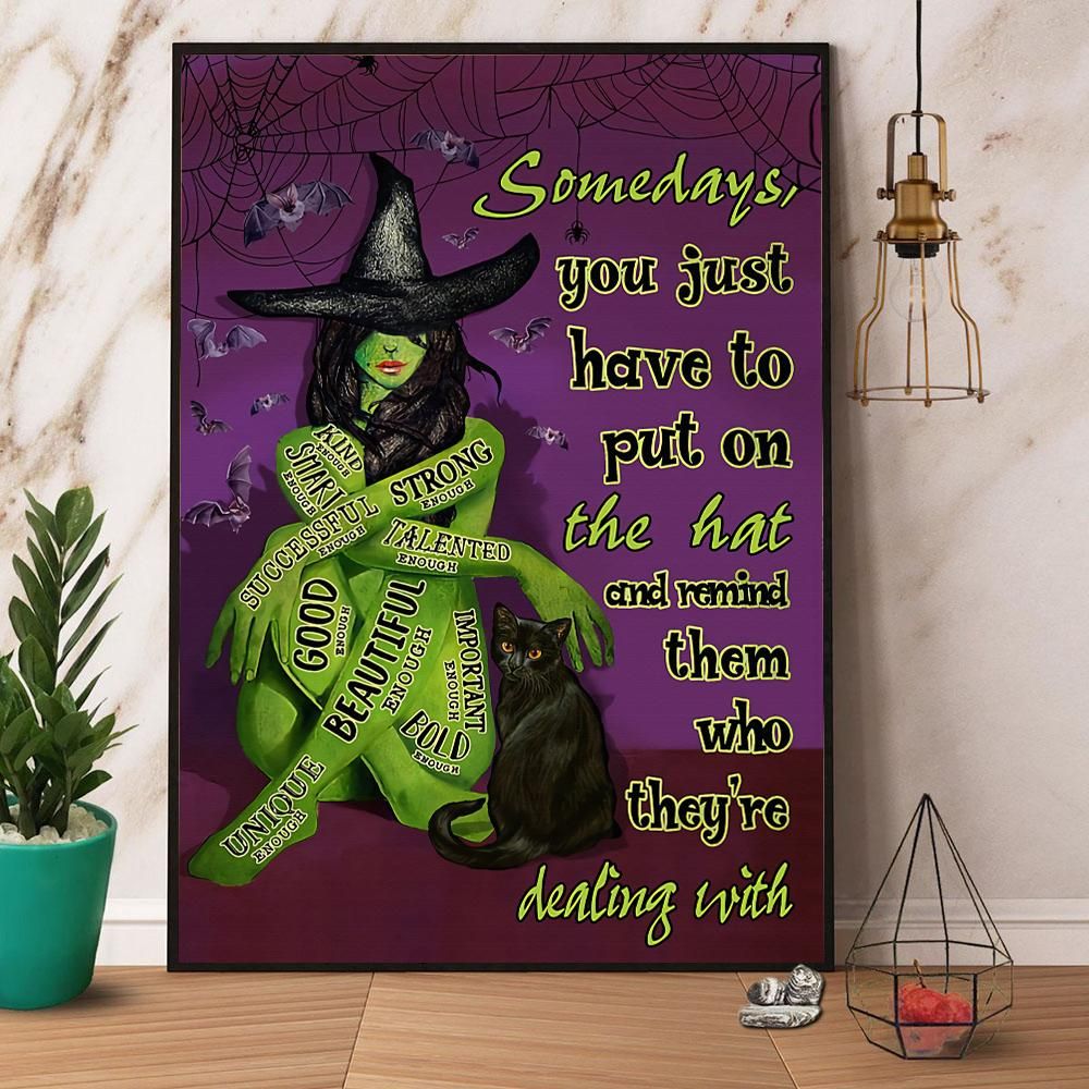 Retro Green Witch Put On The Hat Halloween Canvas Poster Wall Art