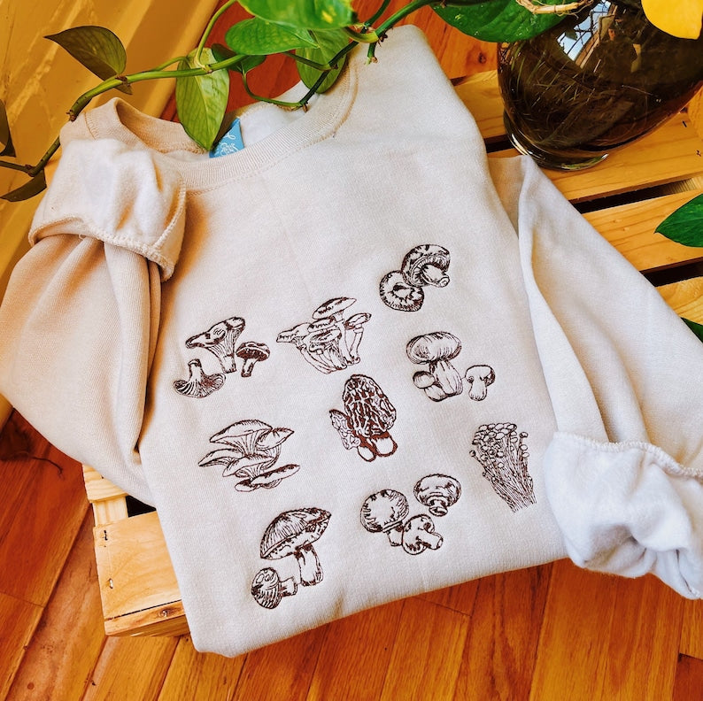 Mushrooms Embroidered Sweatshirt 2D Crewneck Sweatshirt All Over Print Sweatshirt For Women Sweatshirt For Men Sws3280