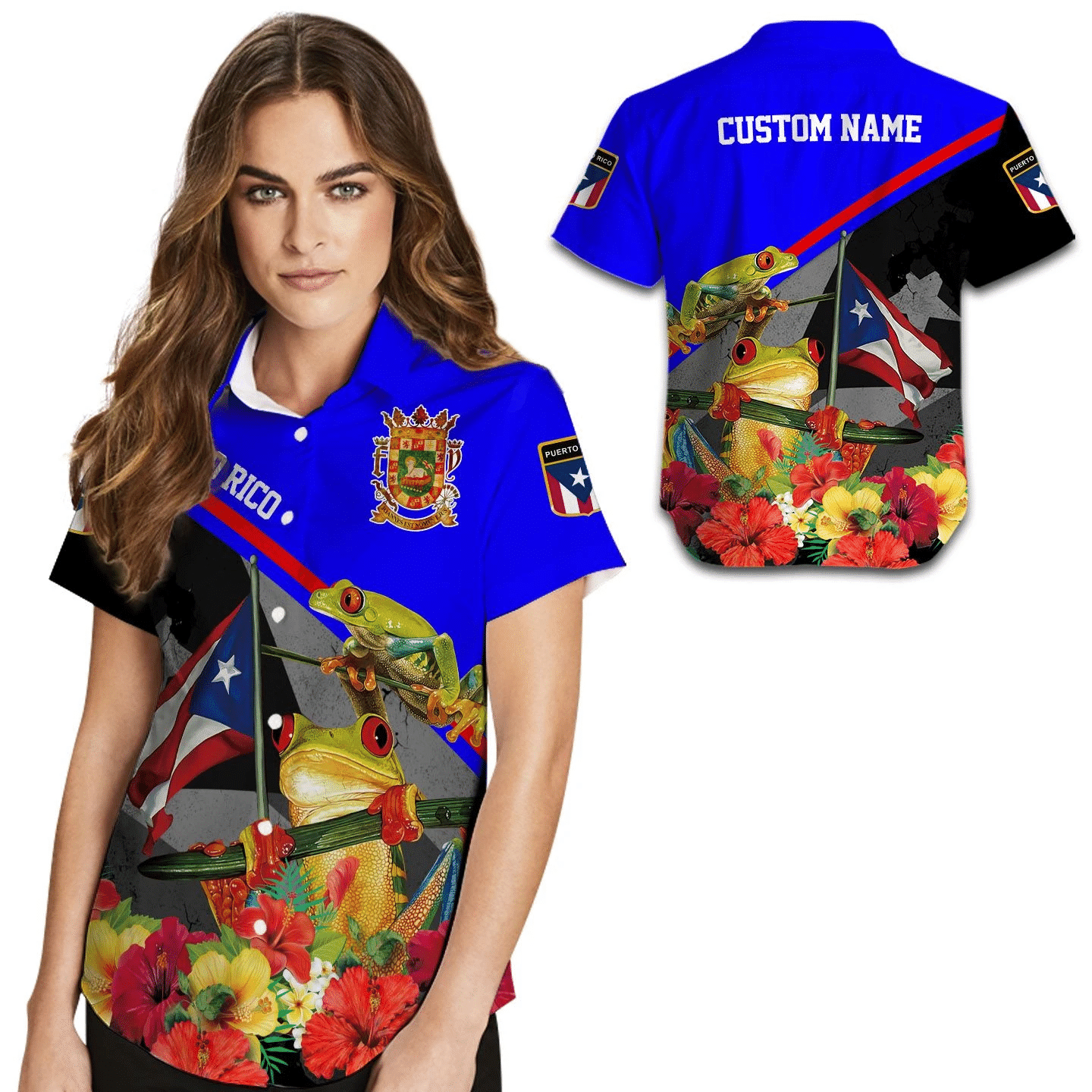 Puerto Rico Coqui Frog And Hibiscus Custom Name Women Hawaii Shirt For Ricans Ha69261