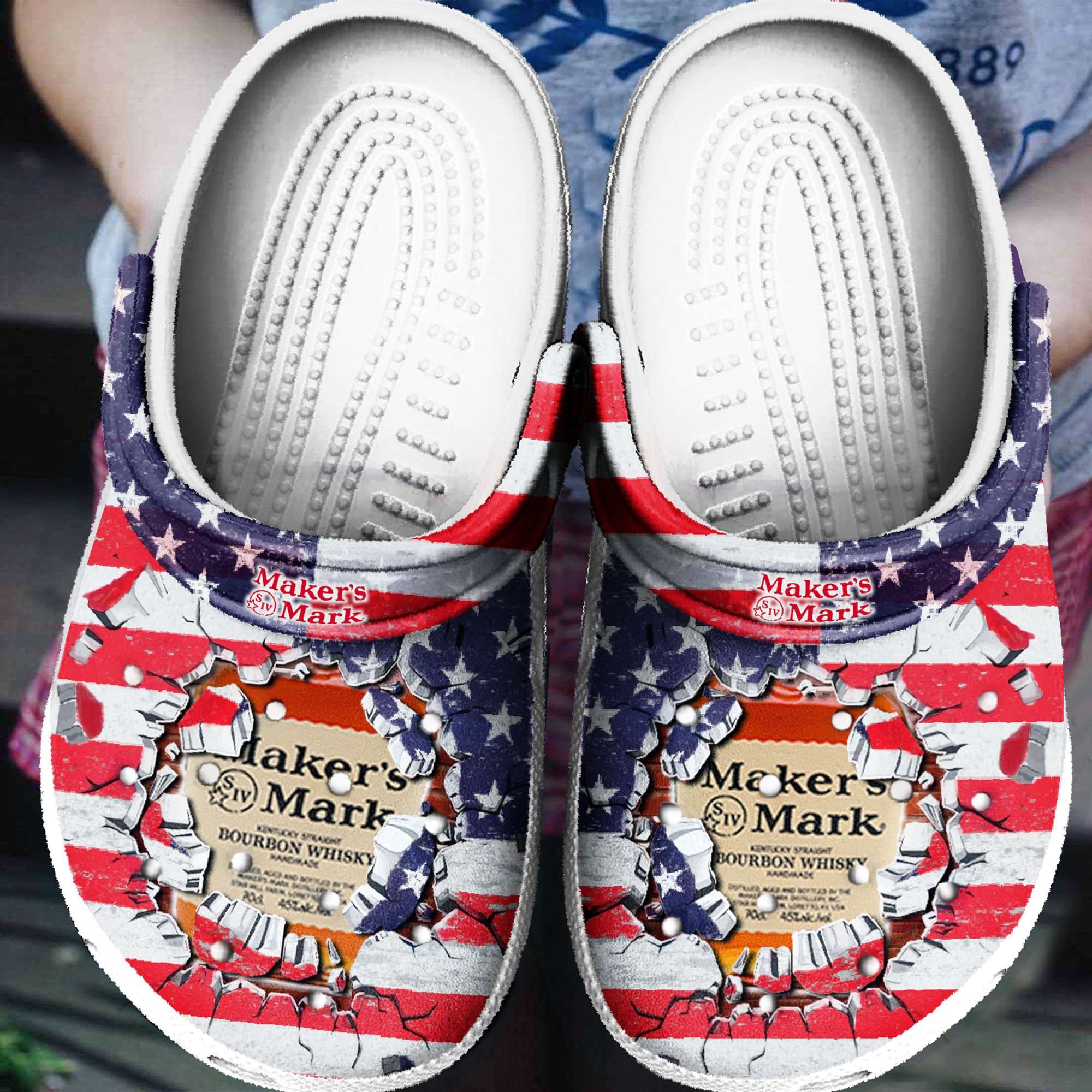 Wine Whiskey Maker’S Mark America Flag Gift For Lover Rubber Crocs Crocband Clogs, Comfy Footwear