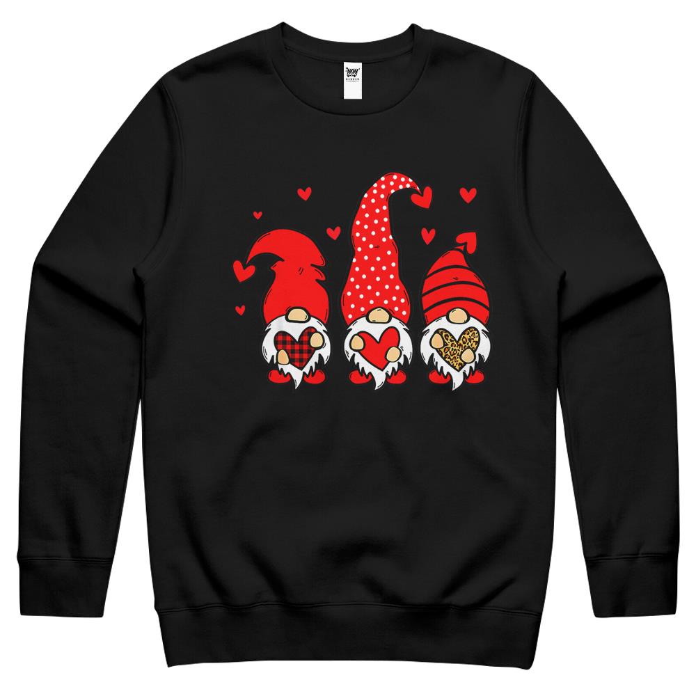 Valentine Gnomes Holding Heart Leopard Happy Valentine’S Day Crewneck Sweatshirt