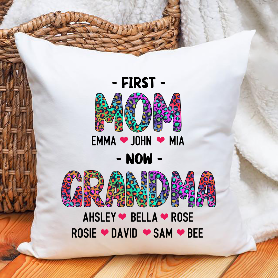 First Mom Now Grandma Leopard Indoor Pillow