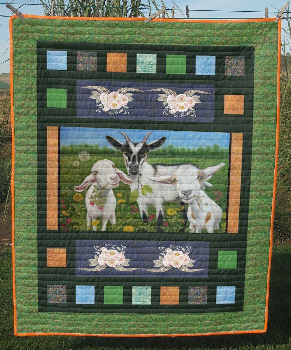 White Goat Family Quilt Blanket Quilt Blanket