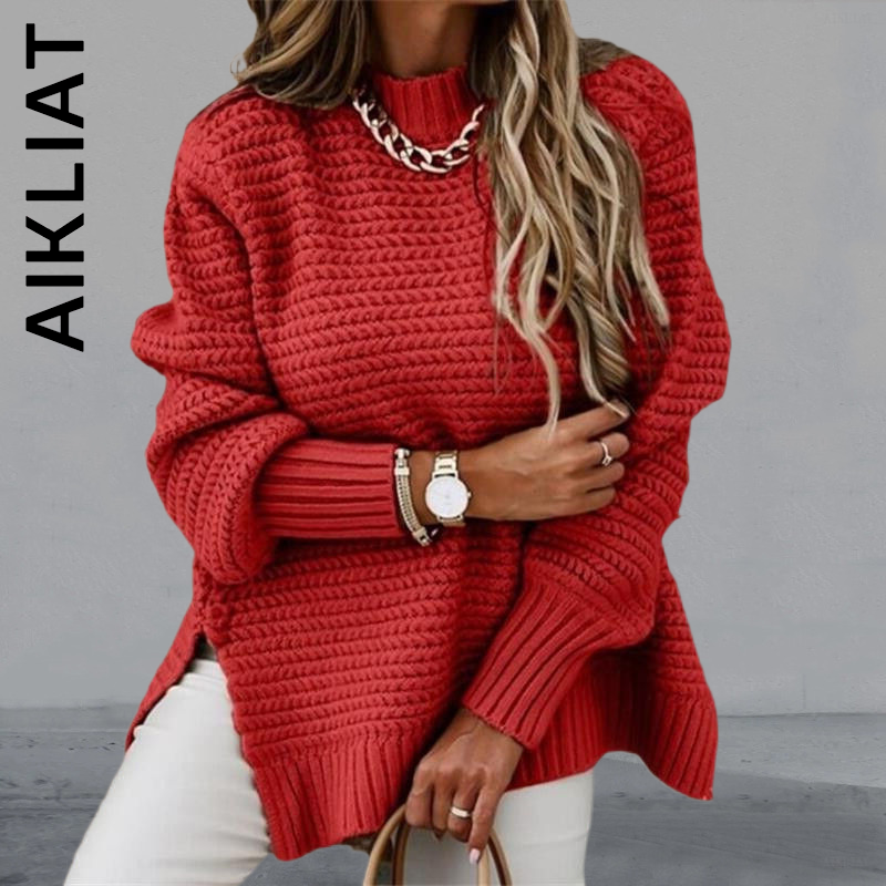 Aikliat Fashion Knitted Women Sweater Chic Vintage Sweetshirts Women O-neck Elegant Soft Top Women Loose Female Woman Sweater alx