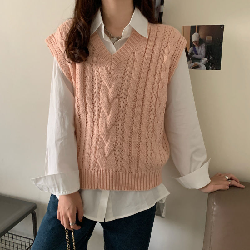 Sweater Vest Women Fashion 5 Colors All-match Elegant Minimalist Loose Streetwear V-neck Tops Korean Style Sweet Student Classic alx