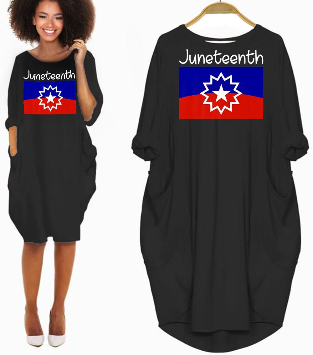 African Fashion Dresses Juneteenth Flag Emancipation Of The Slaves Cute Girl With Afro Long Sleeve Pocket Dress African Print Dresses Styles