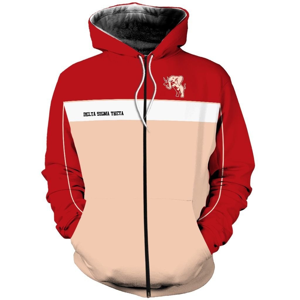 Sorority Hoodie – Delta Sigma Theta Red White Beige Zip Hoodie